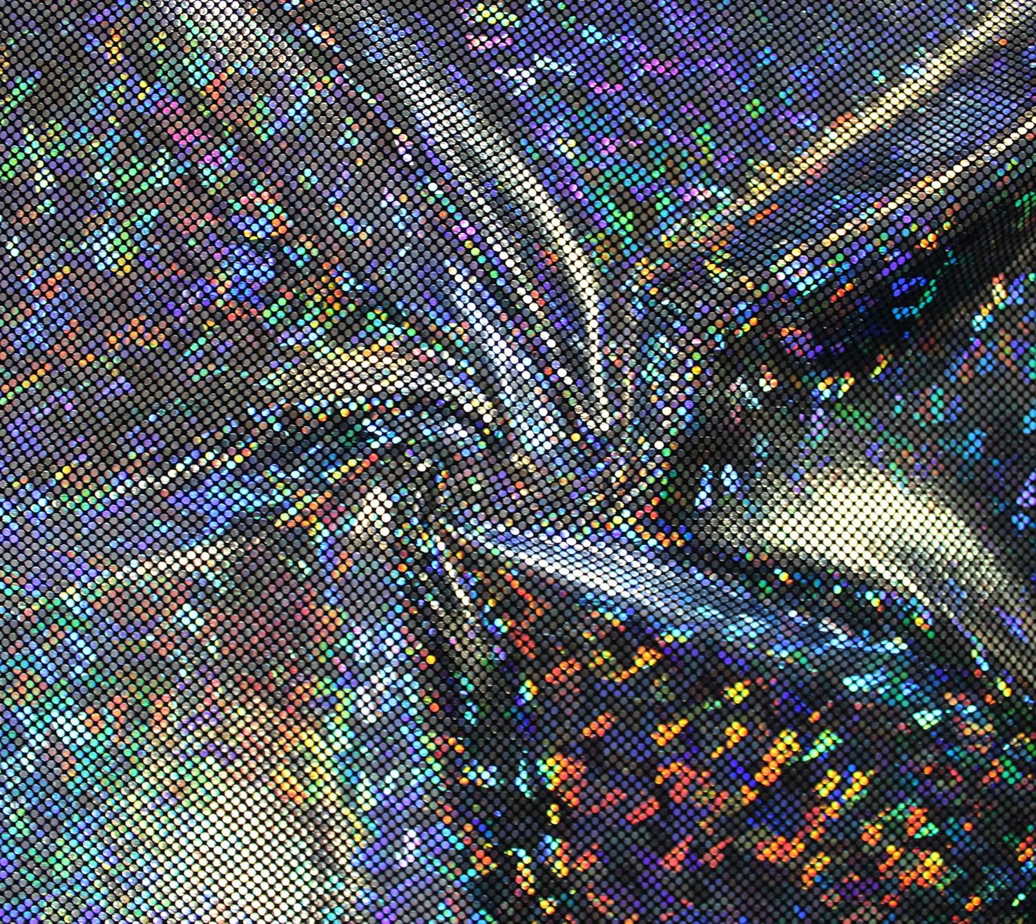Shattered Glass Hologram-Silver/Black- 4-Way Stretch Spandex Fabric for Swimwear, Gymnastics, Dance etc.