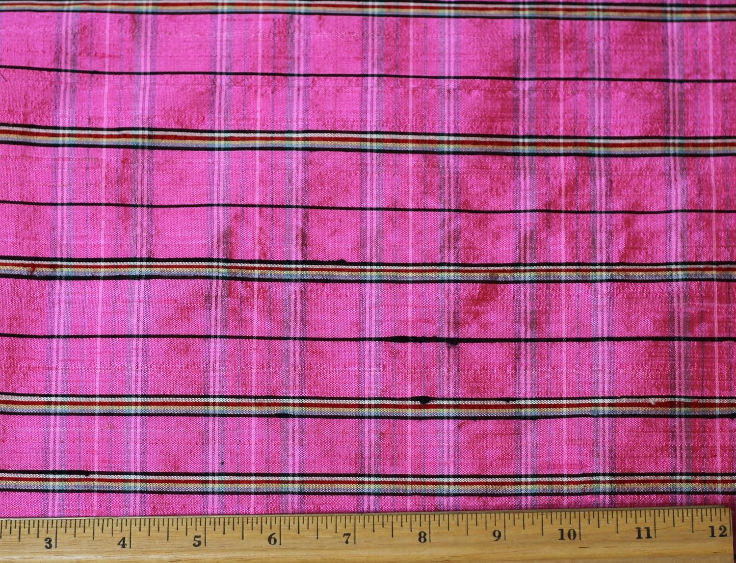 Fuchsia Dupioni Checks, 100% Silk Fabric, By The Yard, 44" Wide