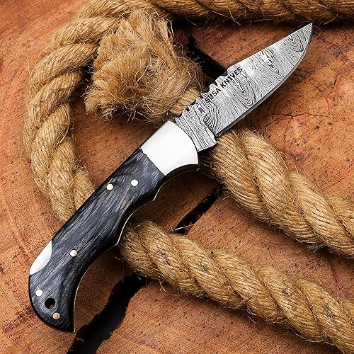 Miniatura 3 de Cuchillo plegable de bolsillo de acero de Damasco hecho a mano, calidad de 6.5 pulgadas, pequeños cuchillos de bolsillo para exteriores, camping,