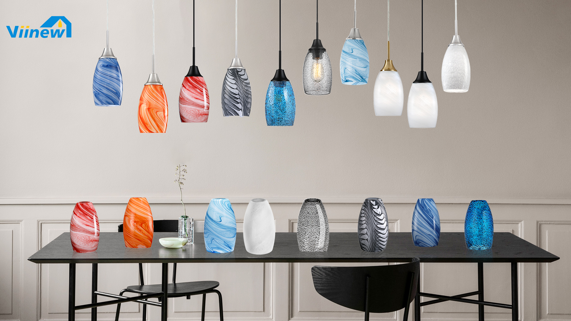 Image of Viinew Mini Glass Pendant Light,3-Pack White Oval Glass Hanging Light