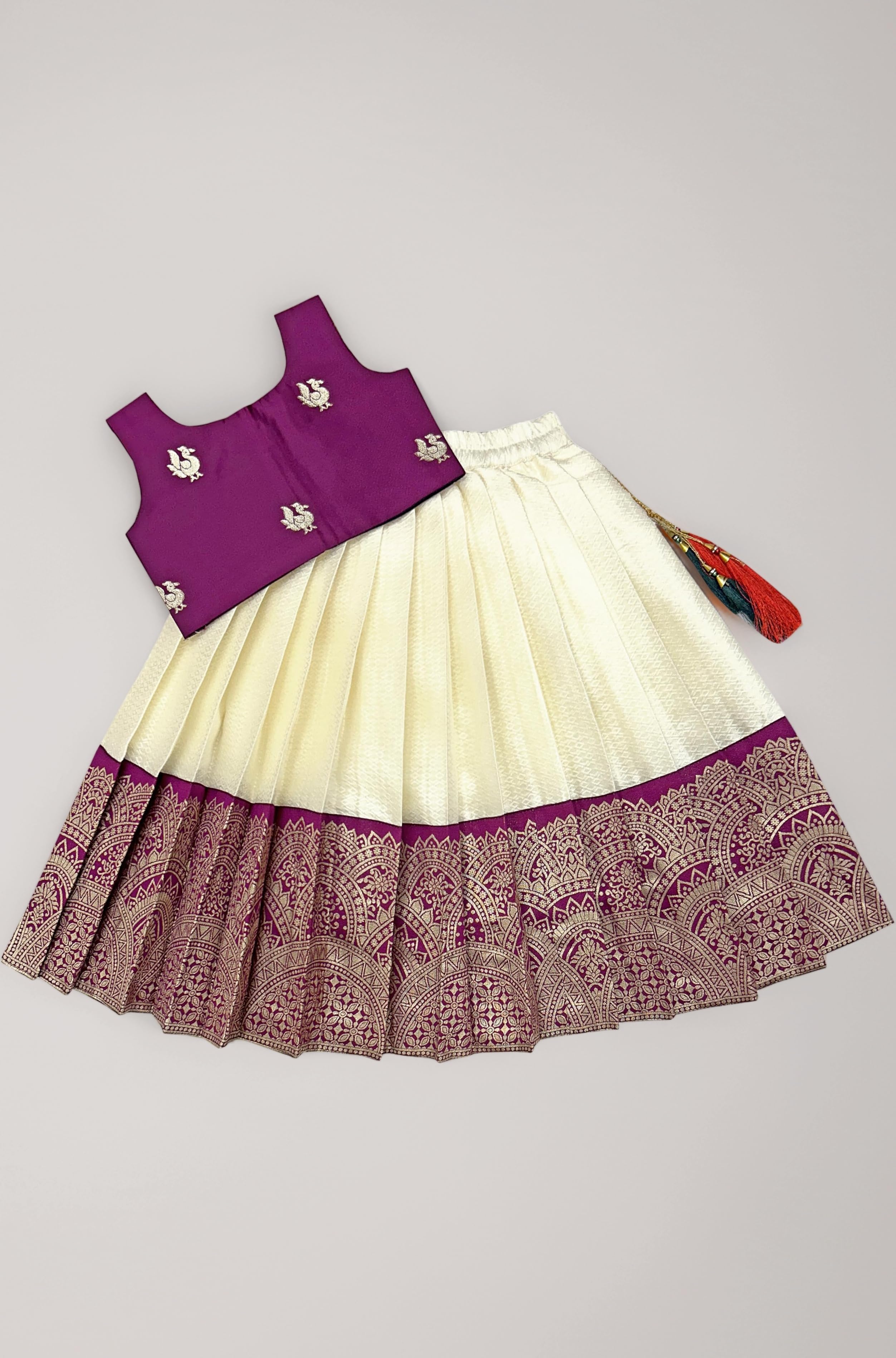 FELIZ THE DESIGNER STUDIO Baby Girl's Readymade South Indian Pattu Pavadai Lehenga Choli For Kid's