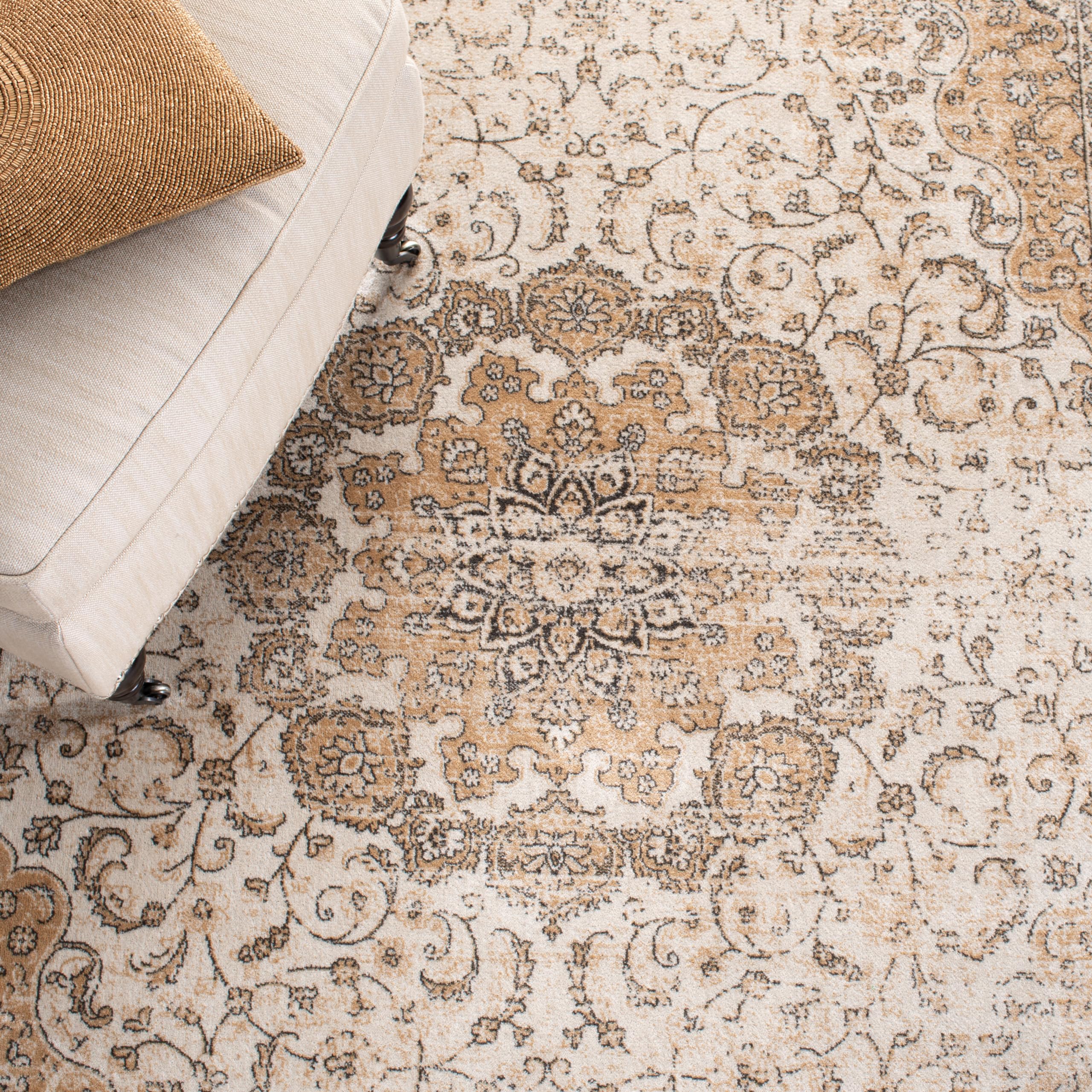 SAFAVIEH Traditionell Teppich für Wohnzimmer, Esszimmer, Schlafzimmer - Atlas Collection, Kurzer Flor, Elfenbein und Beige, 99 X 160 cm