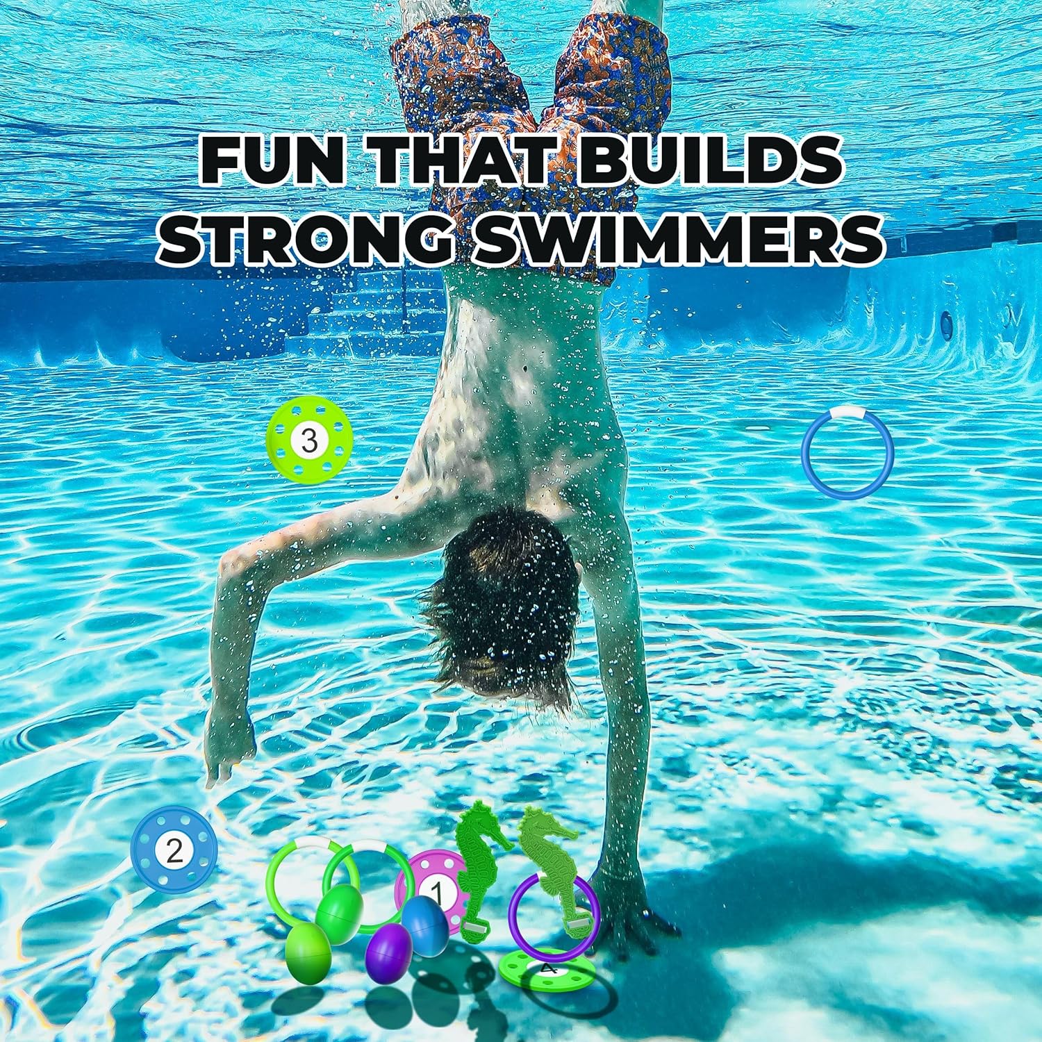 Water Gear Deluxe Water Fun Pack with Multi Game Action - Underwater Dive Set for Pool Toys and Outdoor Play - Complete Water Pack with Ring Set and Storage Bag