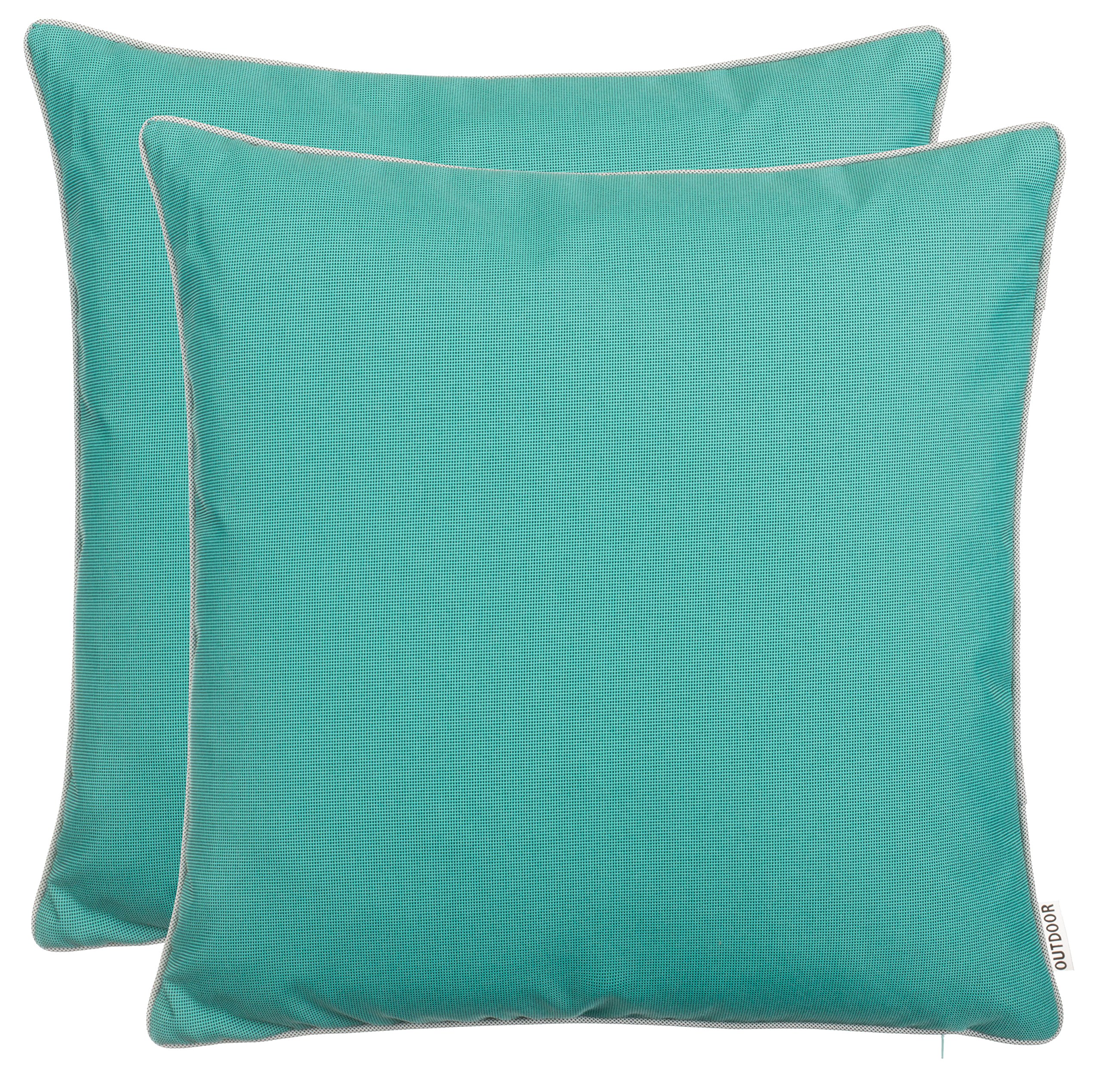 Set de 2 Cojines de exterior Brandsseller 45x45 cm – Cojines decorativos impermeables con Ribete – Resistentes a la intemperie para Jardín, Sofá, Balcón y Terraza – Turquesa