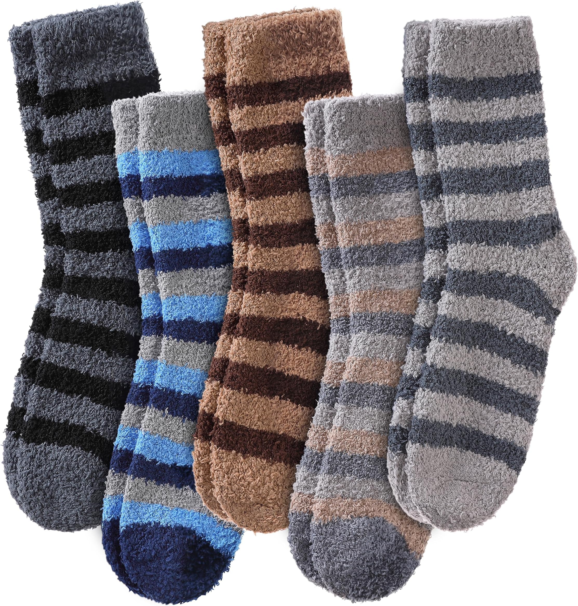 Mens Fuzzy Socks Cozy Fluffy Winter Warm Slipper Socks Microfiber Soft Home Sleeping Socks 5/6 Pairs