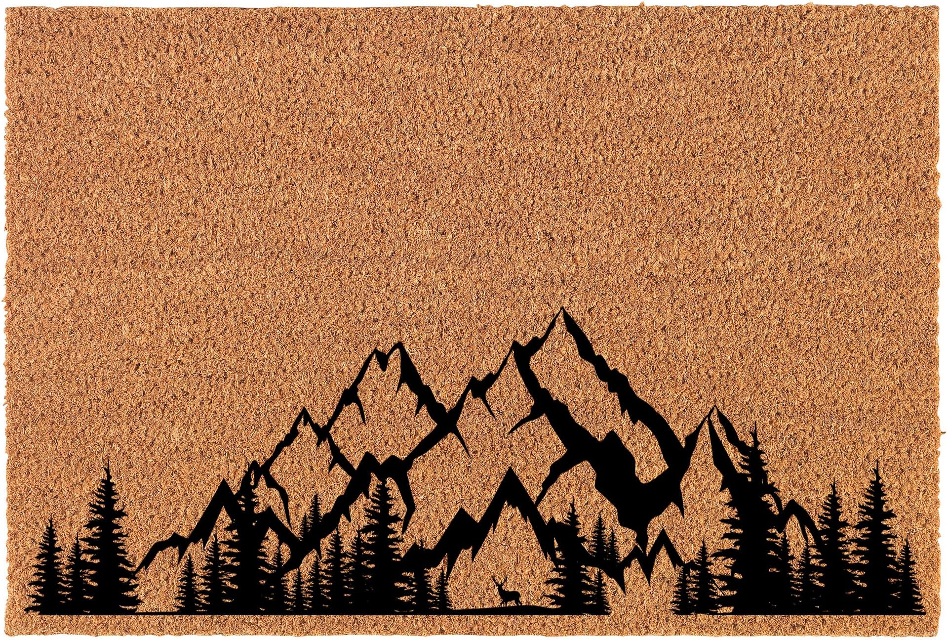 Welcome Doormat Coco Coir Door Mat Gift Forest with Mountains (30" x 18")