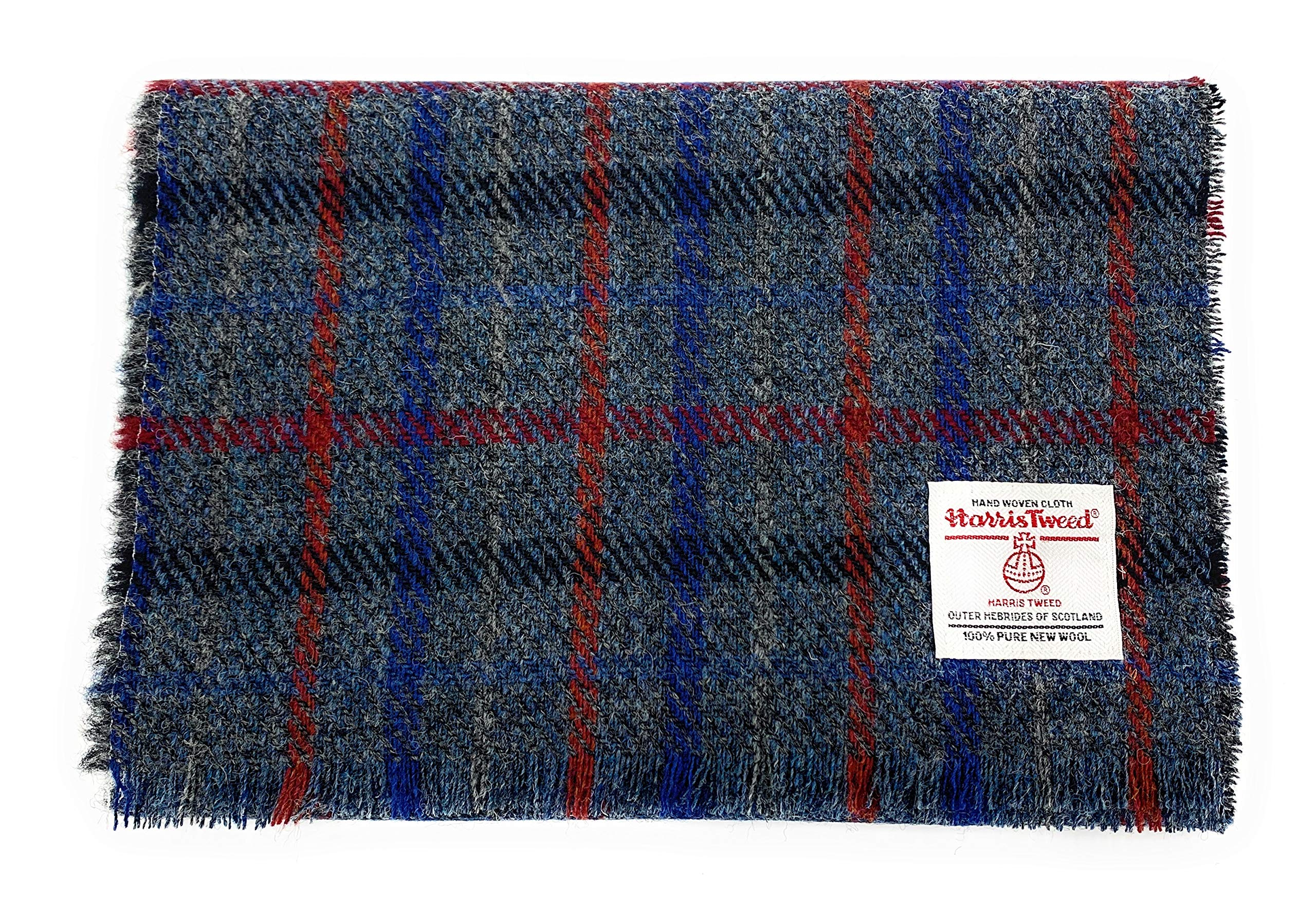 Tartan Tweeds Unisex Slate Grey Check Harris Tweed Fringed Scarf