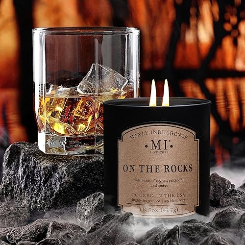 Miniatura 3 de Manly Indulgence On The Rocks Velas perfumadas para hombres, 2 mechas, 16.5 onzas, cera de mezcla de soja premium, 60 horas de combustión, velas