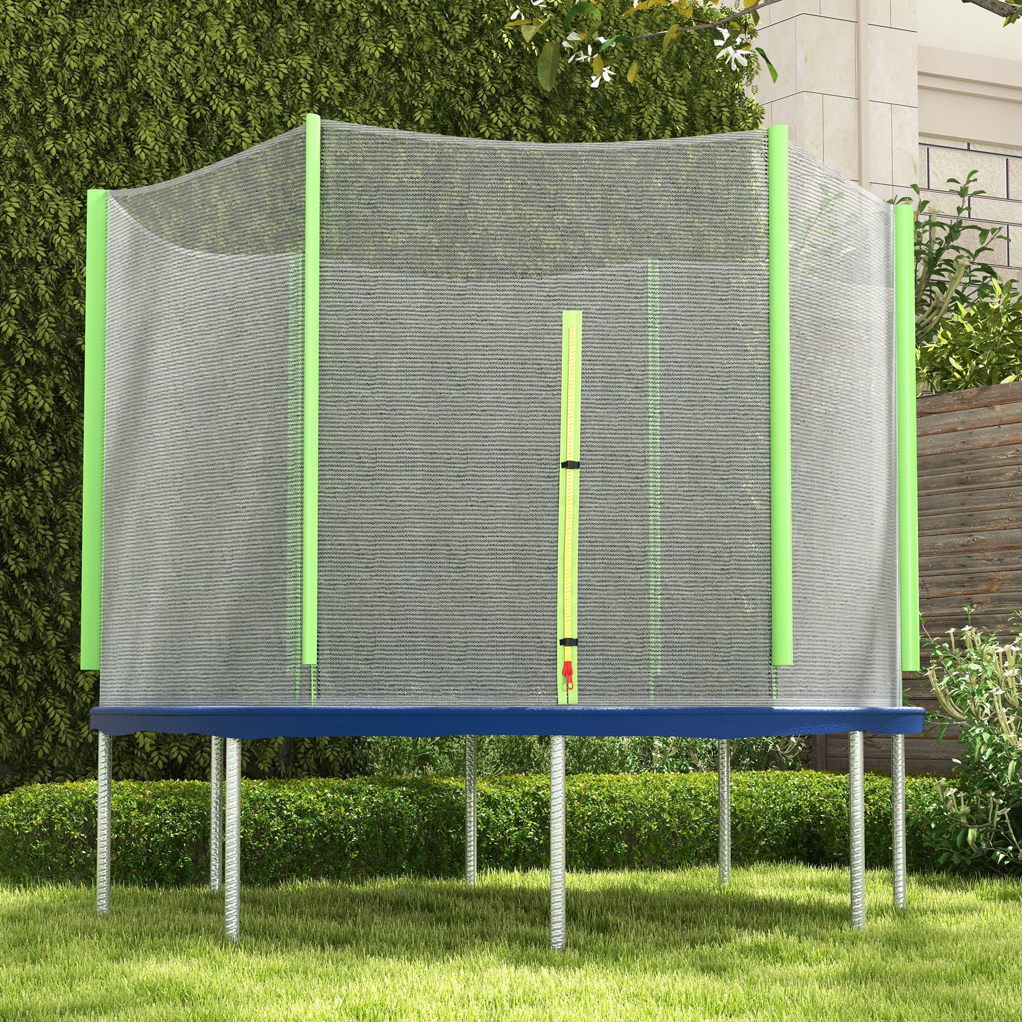 SPORTNOW Red de Seguridad para Cama Elástica Ø244 cm 6 Postes Rectos Verde | Red de Trampolín Redondo, para Exterior, Protectora para Cama Elástica