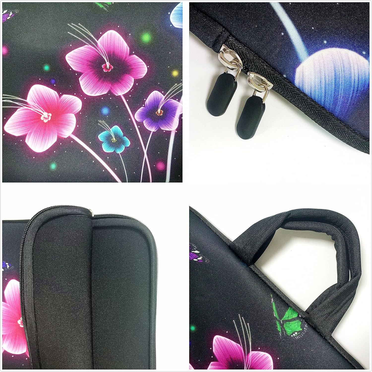 11 11.6 12 12.1 12.5 inch Laptop Carrying Bag Chromebook Case Notebook Ultrabook Bag Tablet Cover Neoprene Sleeve for Apple MacBook Air Samsung Google Acer HP DELL Lenovo Asus (Colorful Flowers) - Image 3