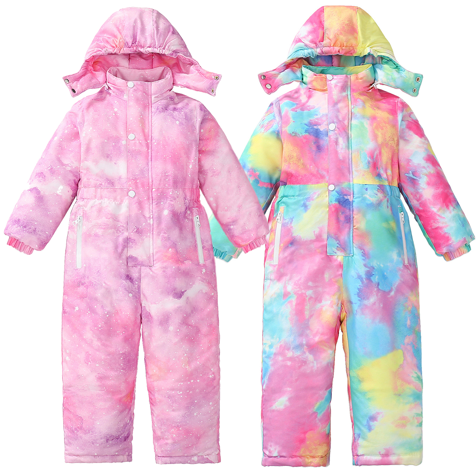 Amur Leopard Combinaison de Ski Enfant Fille Ensemble Hiver à Capuche Snowsuit Imperméable Combi de Neige Jumpsuit de Sports Coupe-Vent Garçon, Rose, 80