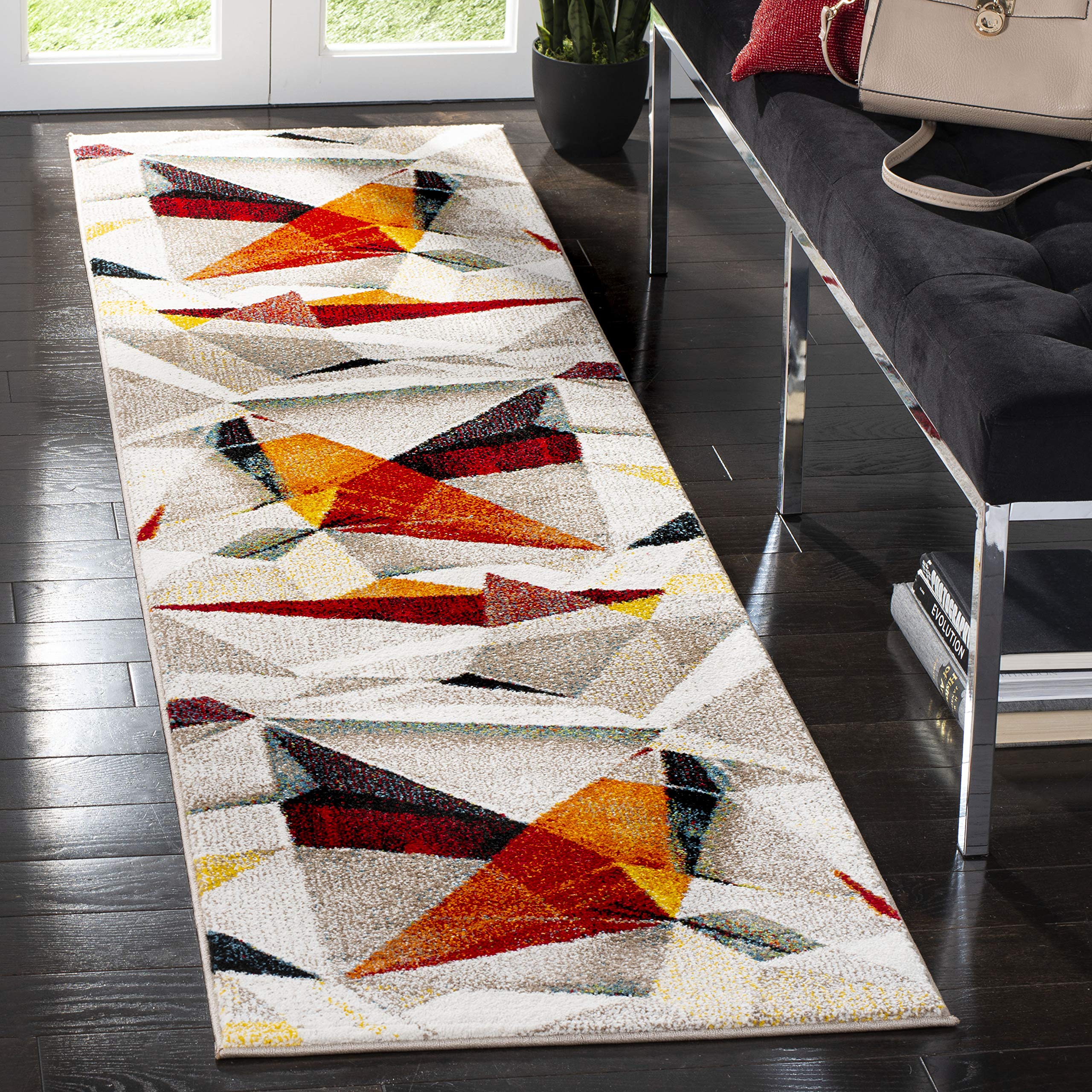 SAFAVIEH Porcello Collection Runner Rug - 2'3" x 6', Light Grey & Orange, Modern Abstract Design, Non-Shedding & Easy Care, Ideal for High Traffic