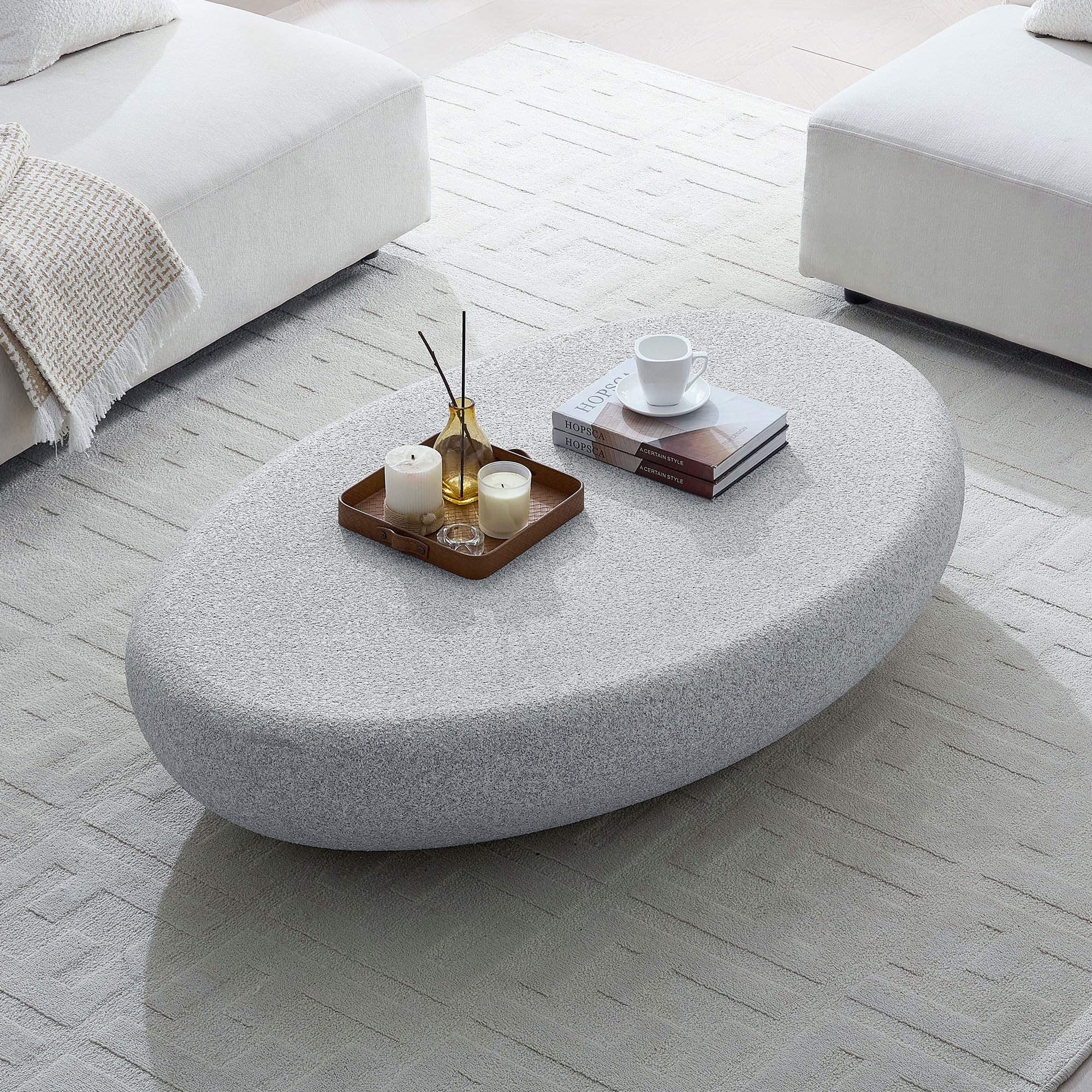 55 Coffee Table Irregular Fiberglass Matte Rock Center Table for Living Room Apartment No Assembly