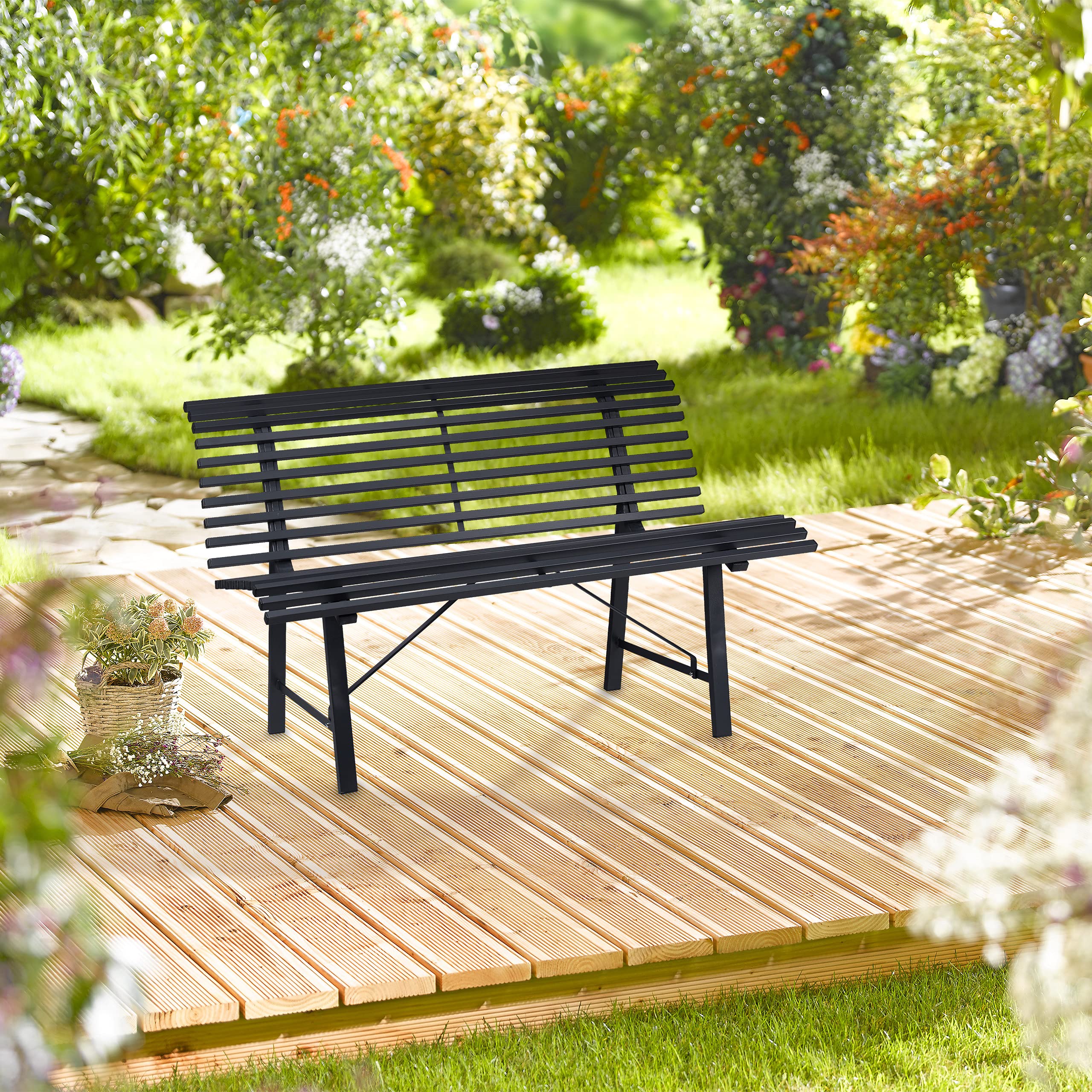 Relaxdays Gartenbank, 2 Sitzer, HBT: 79 x 130 x 75 cm, robuster Stahl, wetterfeste Sitzbank, stabile Parkbank, anthrazit