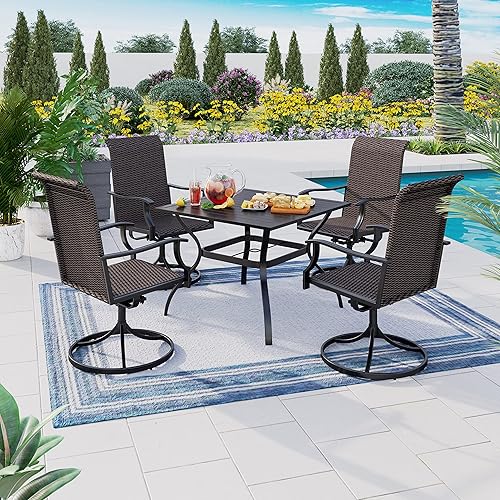 Miniatura 7 de HERAS HOUSE Juego de comedor de patio de 7 piezas juego de muebles de ratán para 6 4 sillas de comedor fijas 2 sillas de comedor giratorias 1 mesa