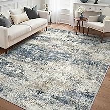 GENIMO Alfombra moderna abstracta lavable de 8 x 10 pies, antideslizante, ligera, para sala de estar, dormitorio, comedor, alfombra grande suave, color azul marino y beige