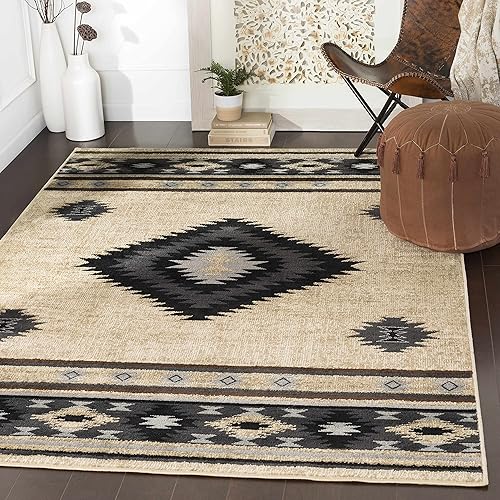 Miniatura 7 de Hoylake Southwestern - tapete estilo tribal, azteca, indio americano e indie, felpudo, pequeño, marrón, gris, negro, 1 pie y 10 pulgadas por 2 pies