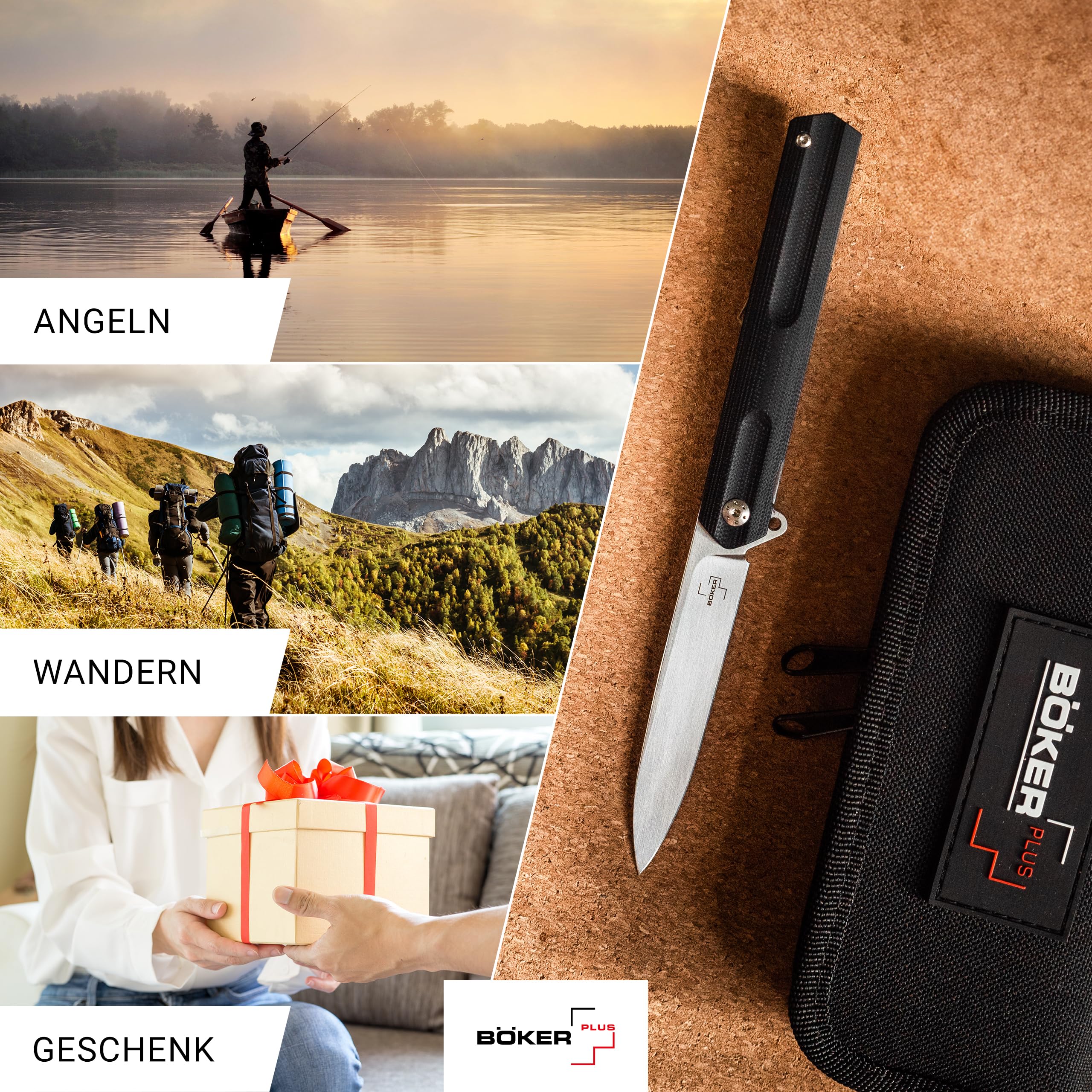 BÖKER PLUS® Kyoto - klappbares Gentleman Taschenmesser mit Clip - Flipper Einhandmesser mit D2 Droppoint Klinge - schmales Klappmesser mit G10 Griff schwarz im Japan Stil mit Etui