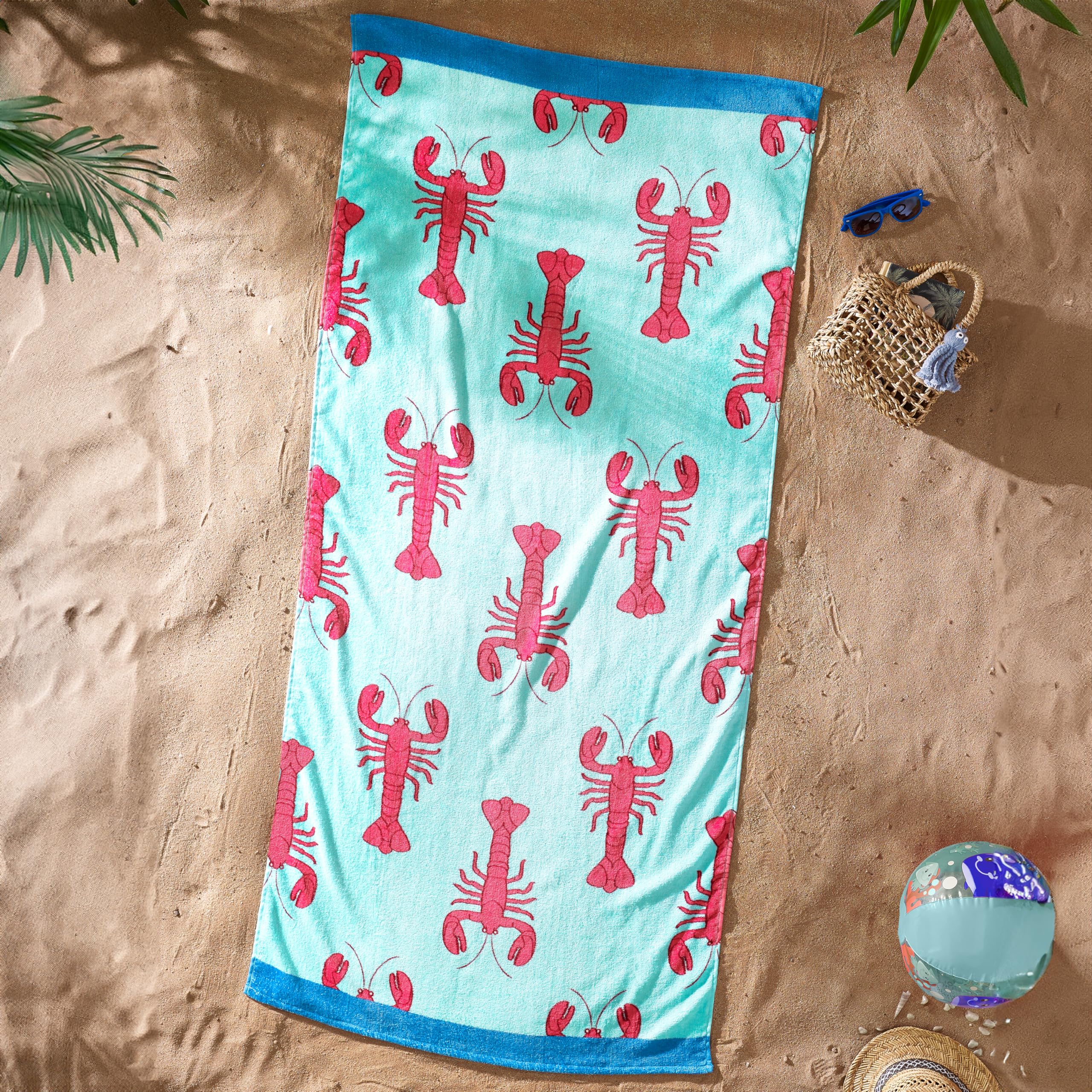 Catherine Lansfield Lobster 76x160cm Cotton Beach Towel Red
