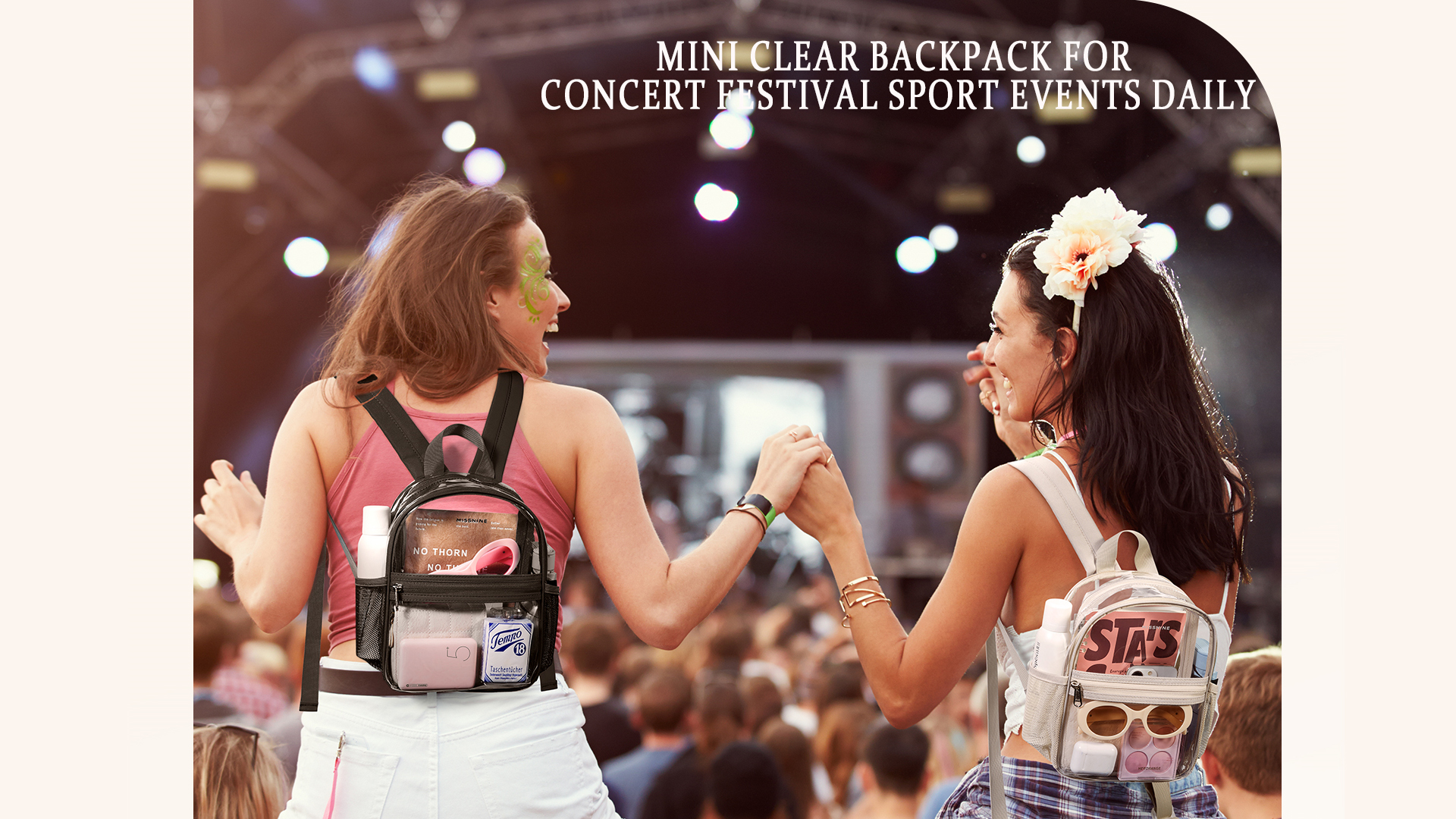 Missnine Mini Clear Backpack for Stadium Events, Small Clear Bag Stadium Approved PVC for Festivals, Concert Sport Events (Classic, Khaki-Classic)