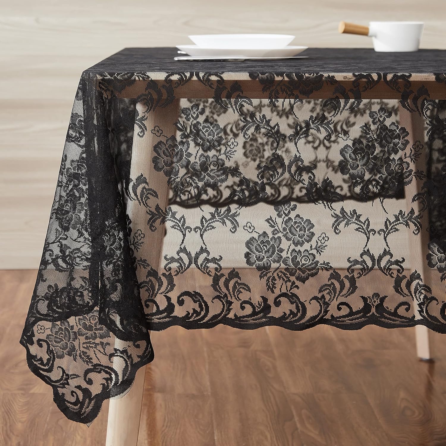 Warm Home Designs Wedding Tablecloth. 60 x 84 Black Lace Tablecloth