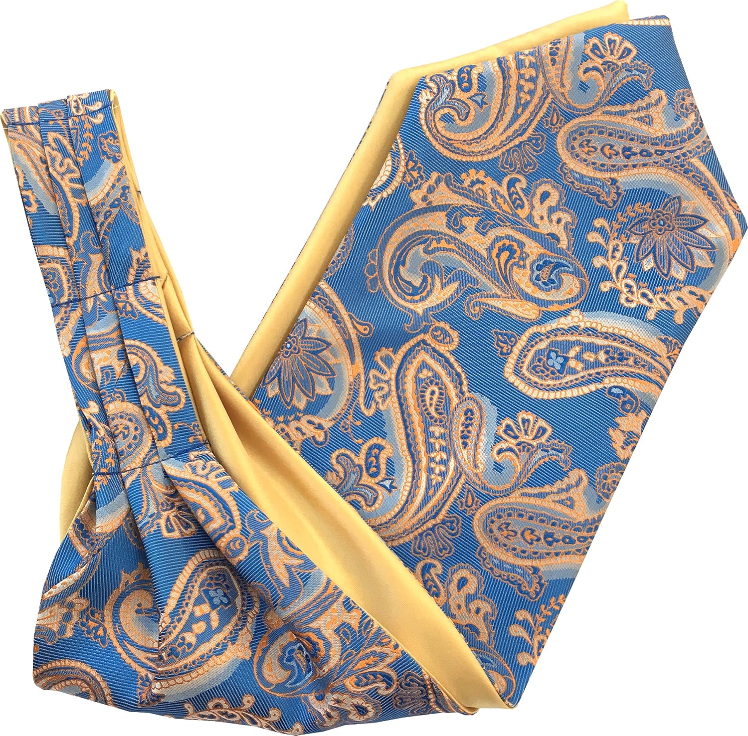 Men's Paisley Blue & Gold Satin Self-Tie Ascot Cravat
