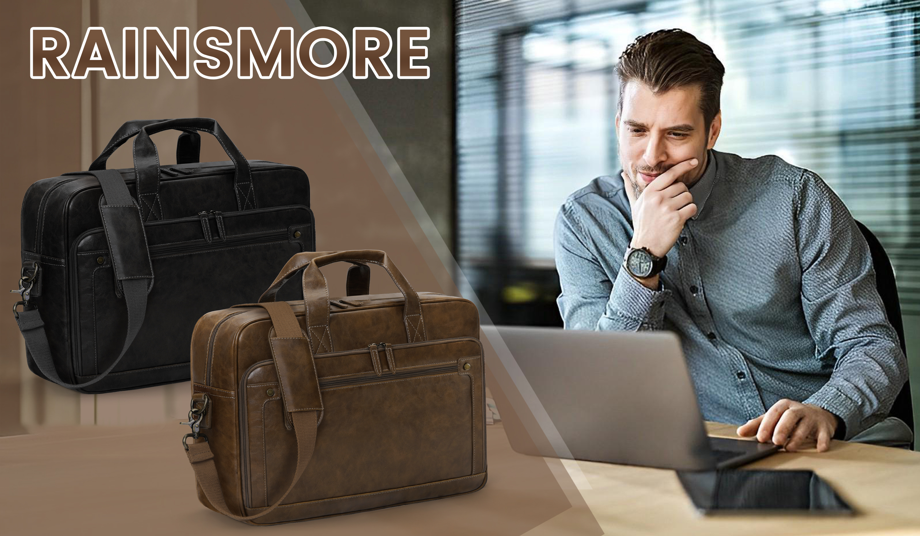 Amazon.com: RAINSMORE Mens Laptop Bag 16 Inch Leather Briefcase