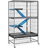 4-Tier 54 Inch Height Cat Kittens Enclosure Ferret Cage Playpen Box Kennel Crate Rotating Casters On Wheels Small Animal House w/ 2 Removable Ramps & Platforms Hammered Black