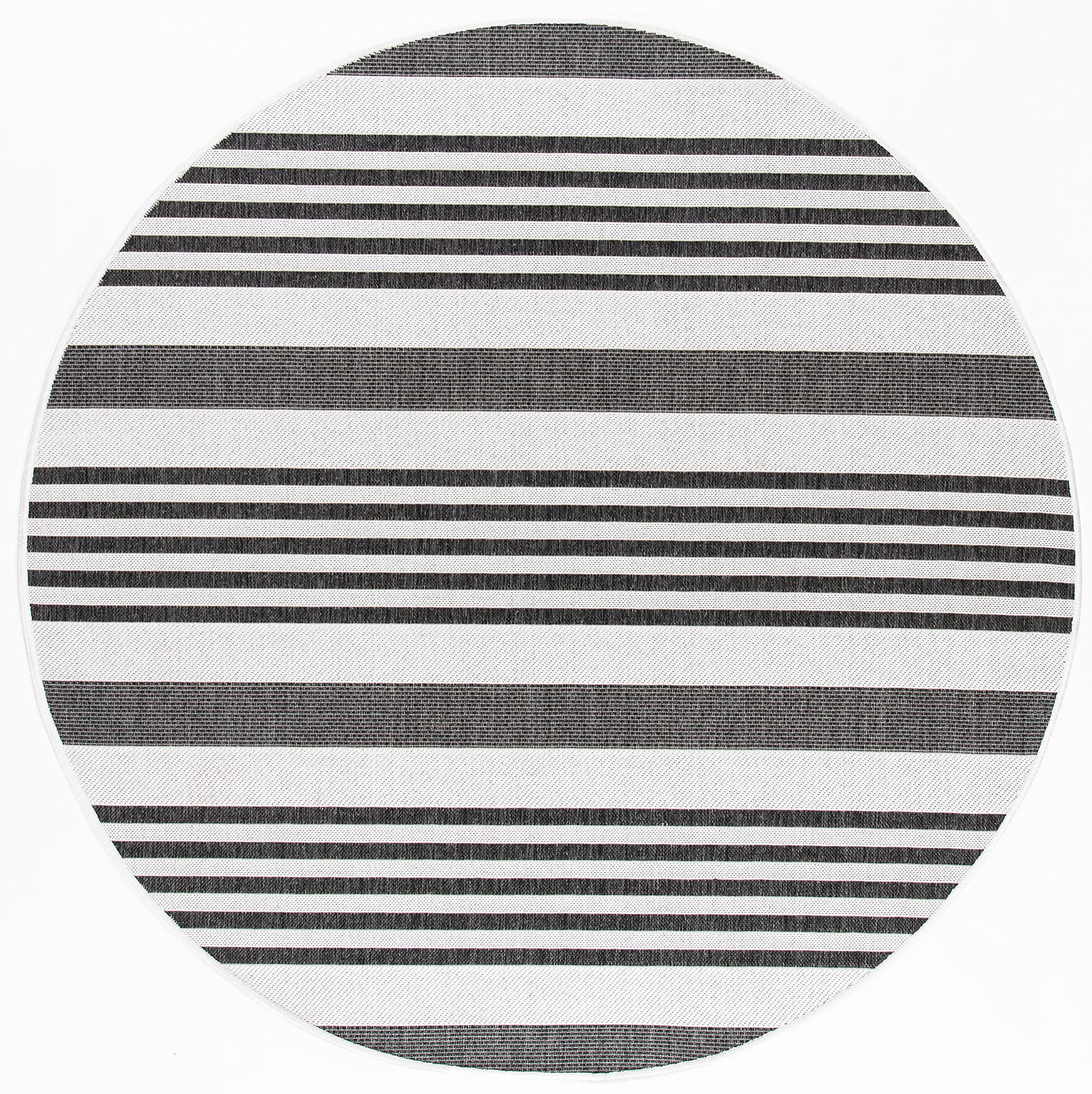 SAFAVIEH Beach House Collection 8' Round Grey/Charcoal BHS222F Modern Farmhouse Stripe Indoor/ Outside Non-Shedding Easy Patio Backyard Porch Deck Mudroom Area Mat