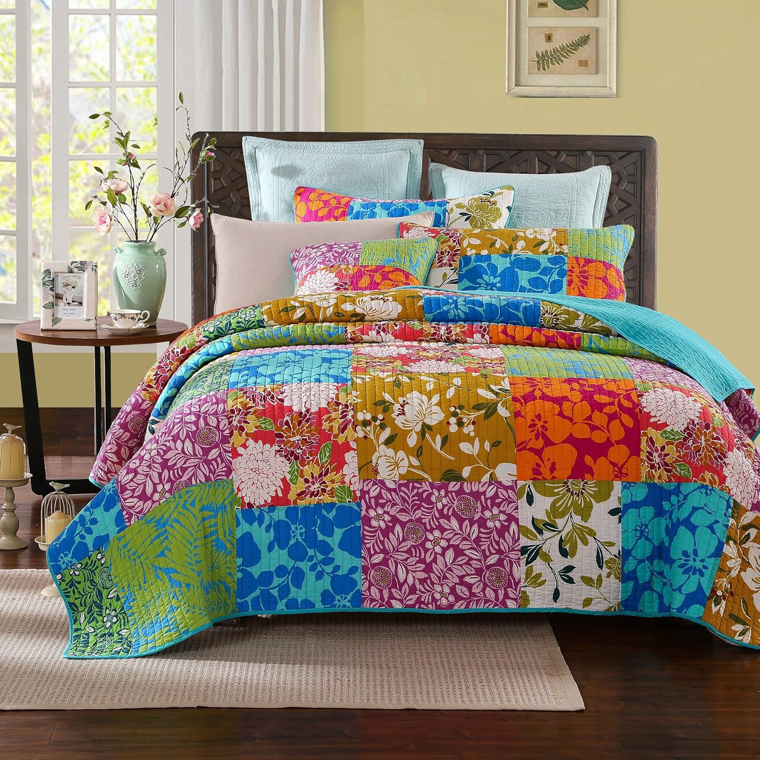 Tache 1 Piece Cotton Colorful Flower Power Party Patchwork Sham Pillow Cover 20x36