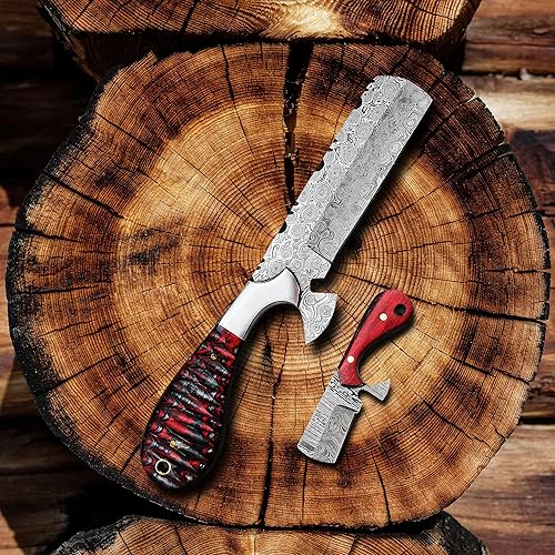 Miniatura 9 de s Knives - Cuchillo cortador de toros de Damasco hecho a mano de 8 pulgadas con funda de cuero, cuchillo vaquero occidental para caza, desollado,