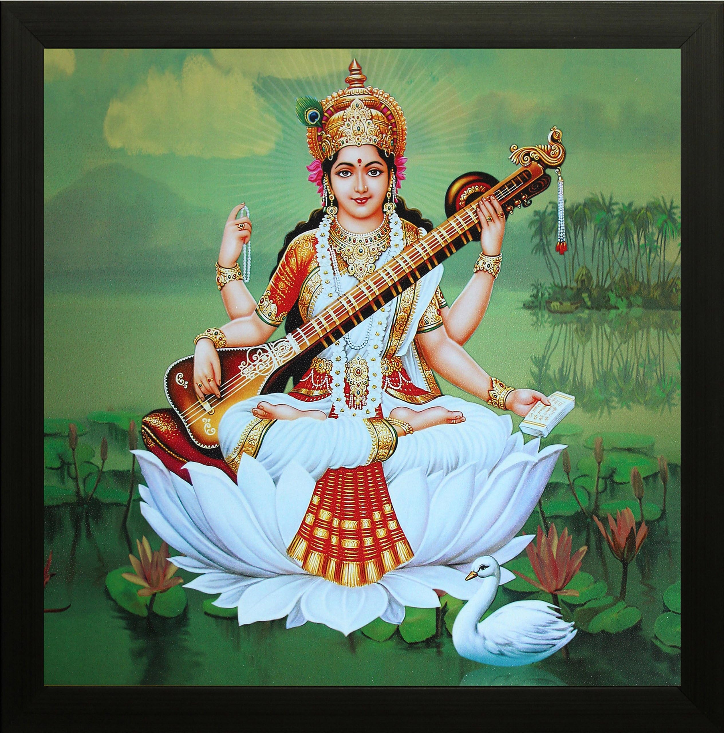 Saf Paintings Saraswati Uv Textured Framed Painting 12 Inch X