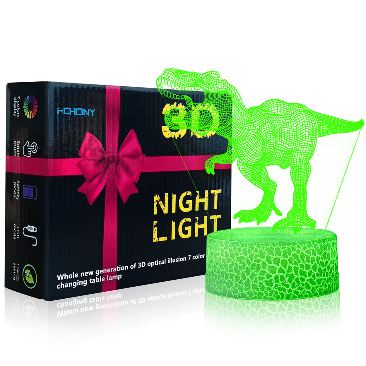 i-CHONY Dinosaur Toy T-Rex 3D Night Light for Kids 16 Colors