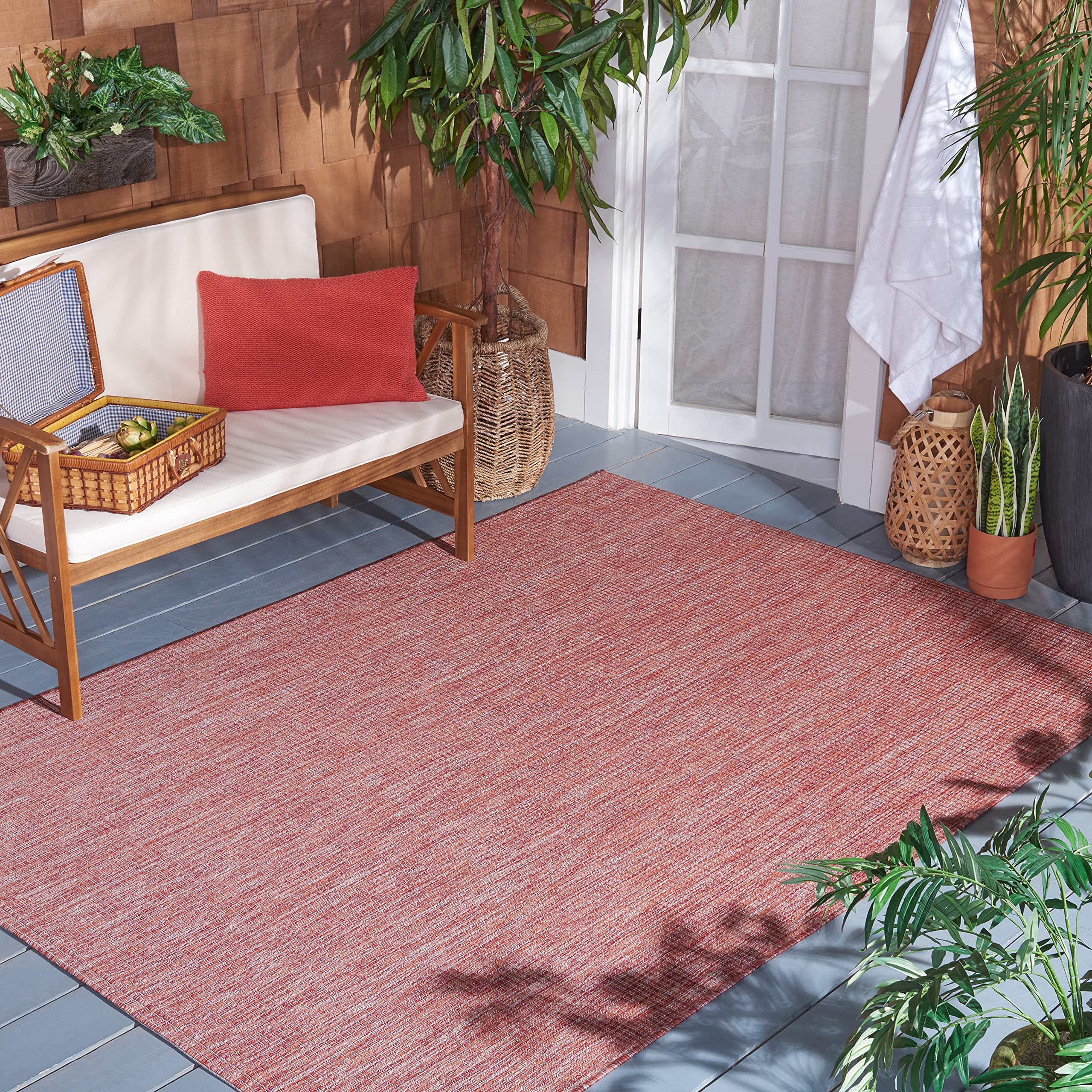 SAFAVIEH Courtyard Collection 5'5" x 7'7" Red CY8403 Indoor/ Outdoor Waterproof Easy Cleaning Patio Backyard Mudroom Area Rug