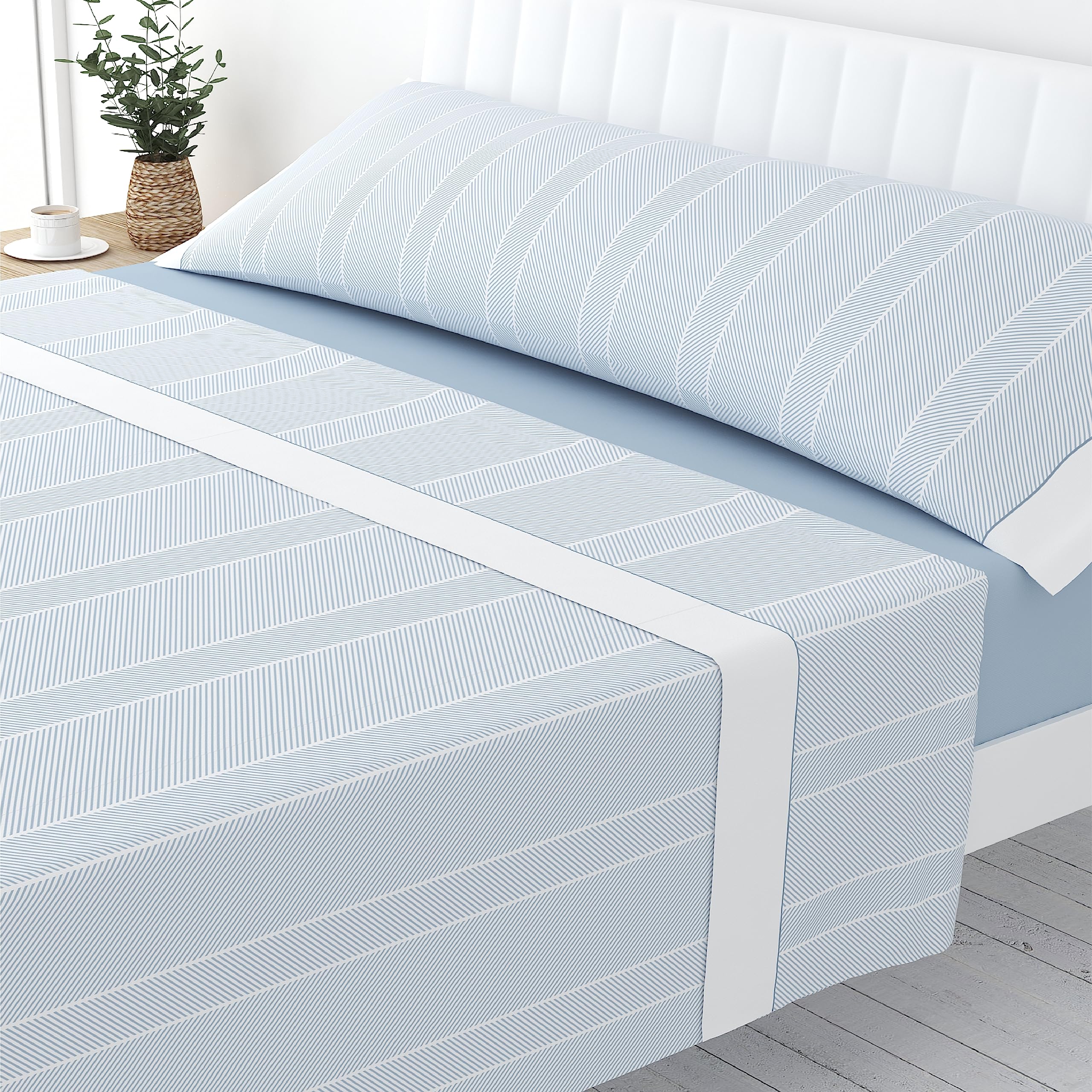Victorio & Lucchino Juego de Sábanas Estampadas de Verano 100% Algodón Percal (Cama 135cm (1 Almohada), Emily - Celeste)