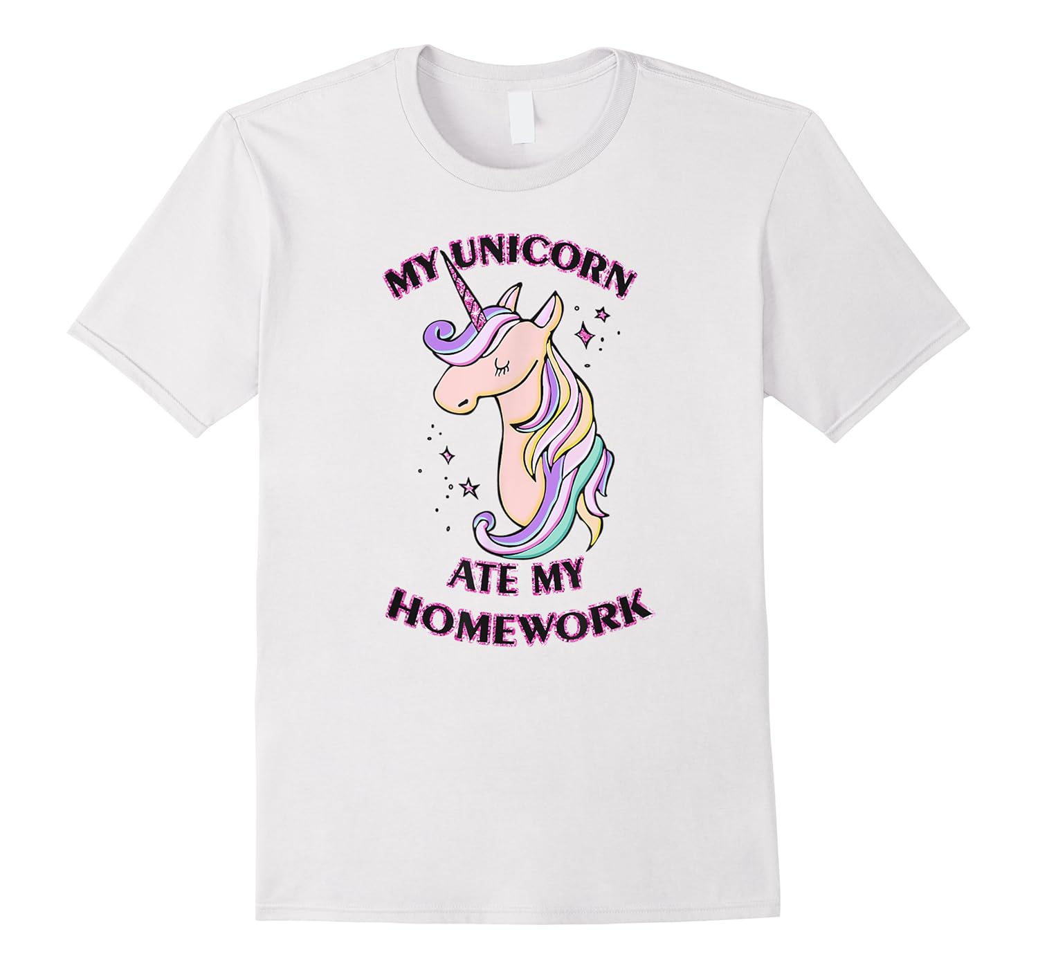 girly unicorn ate my homework graphic shirts