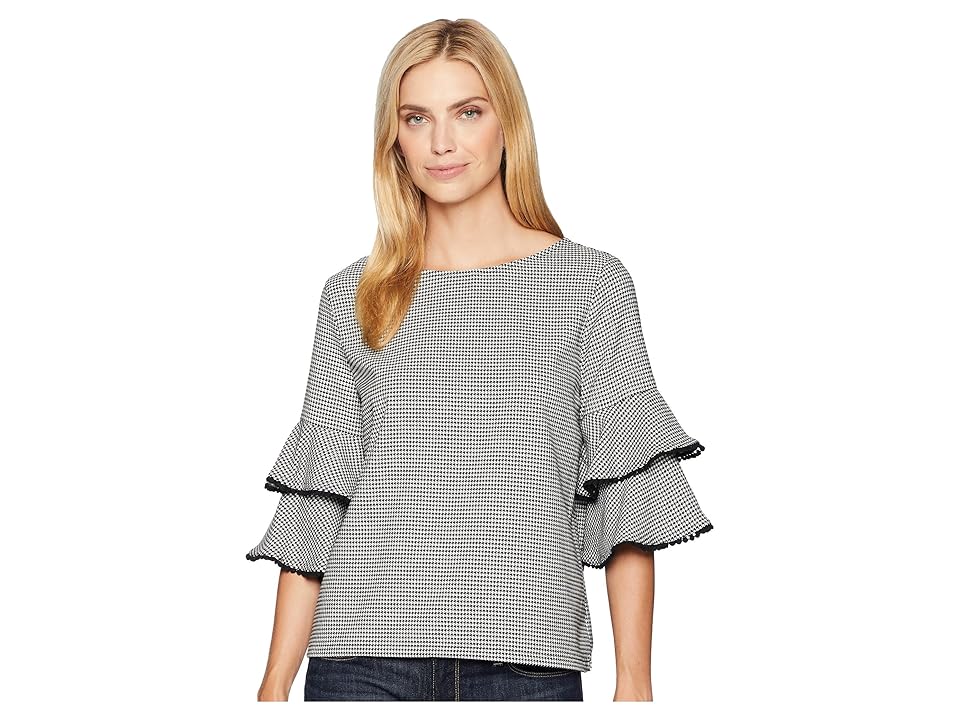 

Karen Kane Ruffle Trim Top (Houndstooth) Women's Clothing, Black