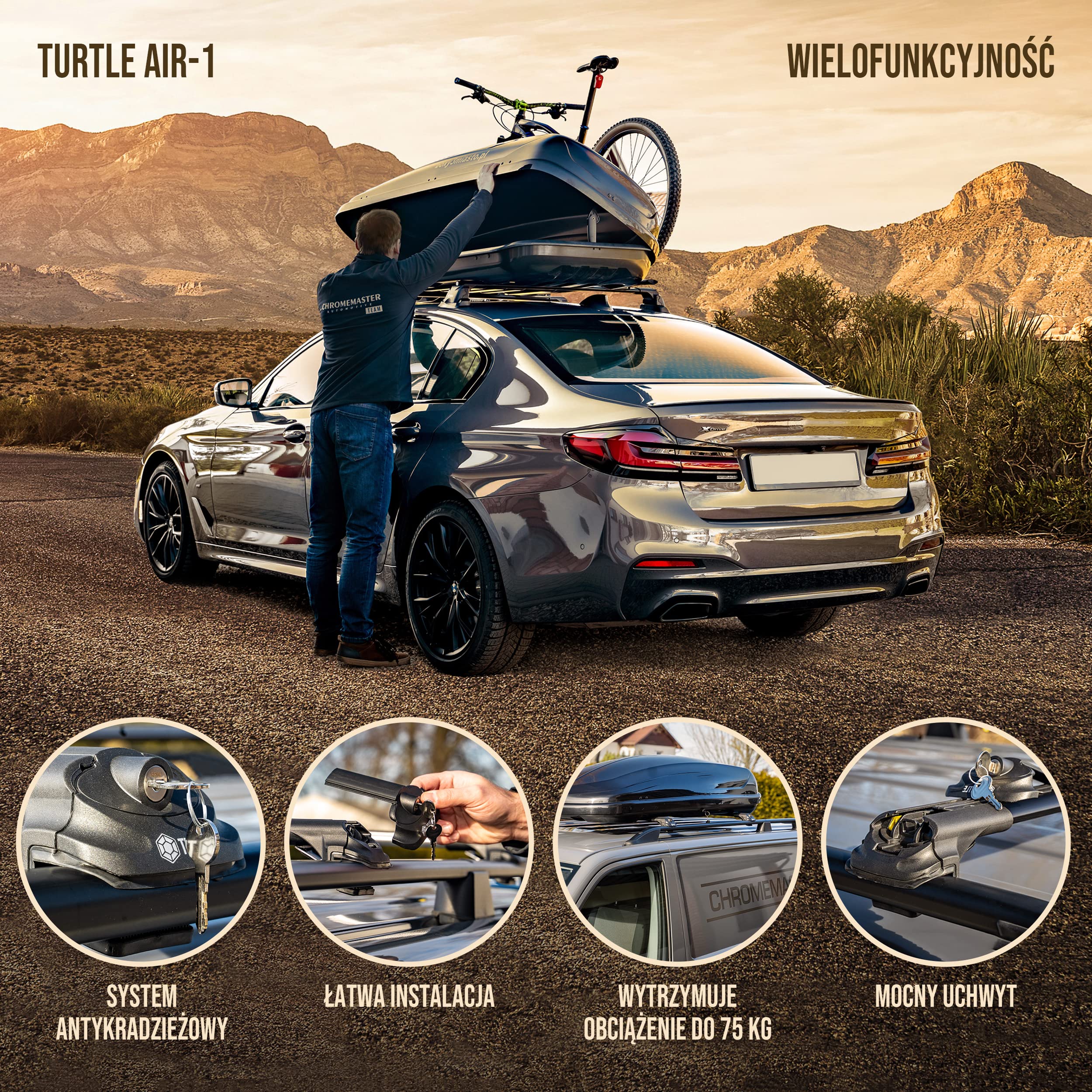 TURTLE AIR1 | Bagażnik dachowy, Belki dachowe | Kompatybilne z Dacia Duster 2018+; Do montażu boksów dachowych, bagażników rowerowych, drabiny | Wytrzymała konstrukcja z aluminium |