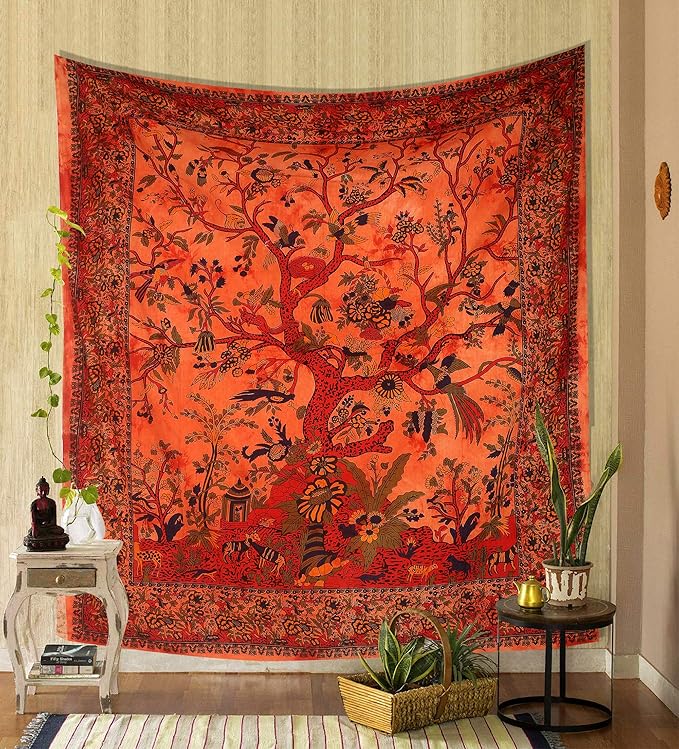 THE ART BOX Tapestry Orange Tree of Life Wall Hanging