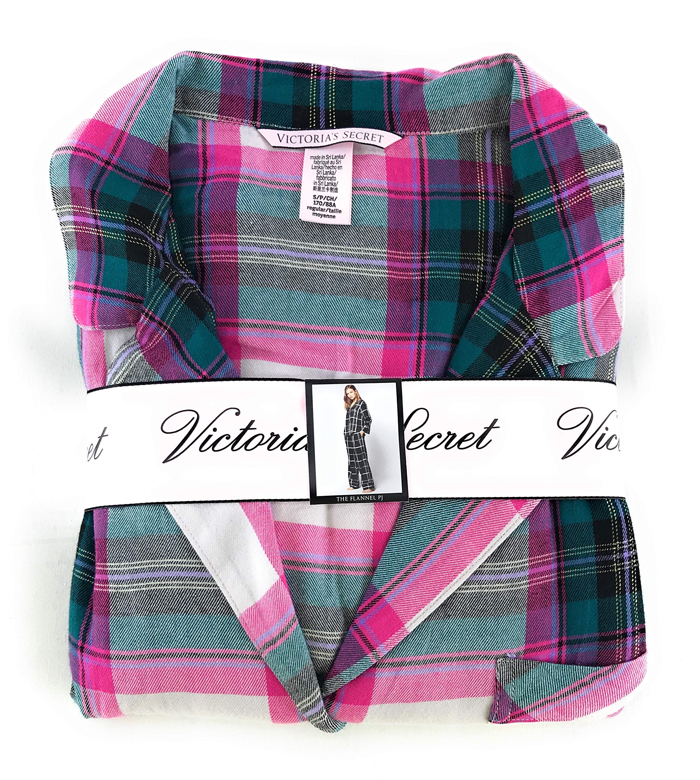 Victoria's Secret Women's Lightweight Cotton Flannel Pajamas - Button-Front Top & Drawstring Bottoms, Relaxed Fit, 55% Cotton/45% Modal