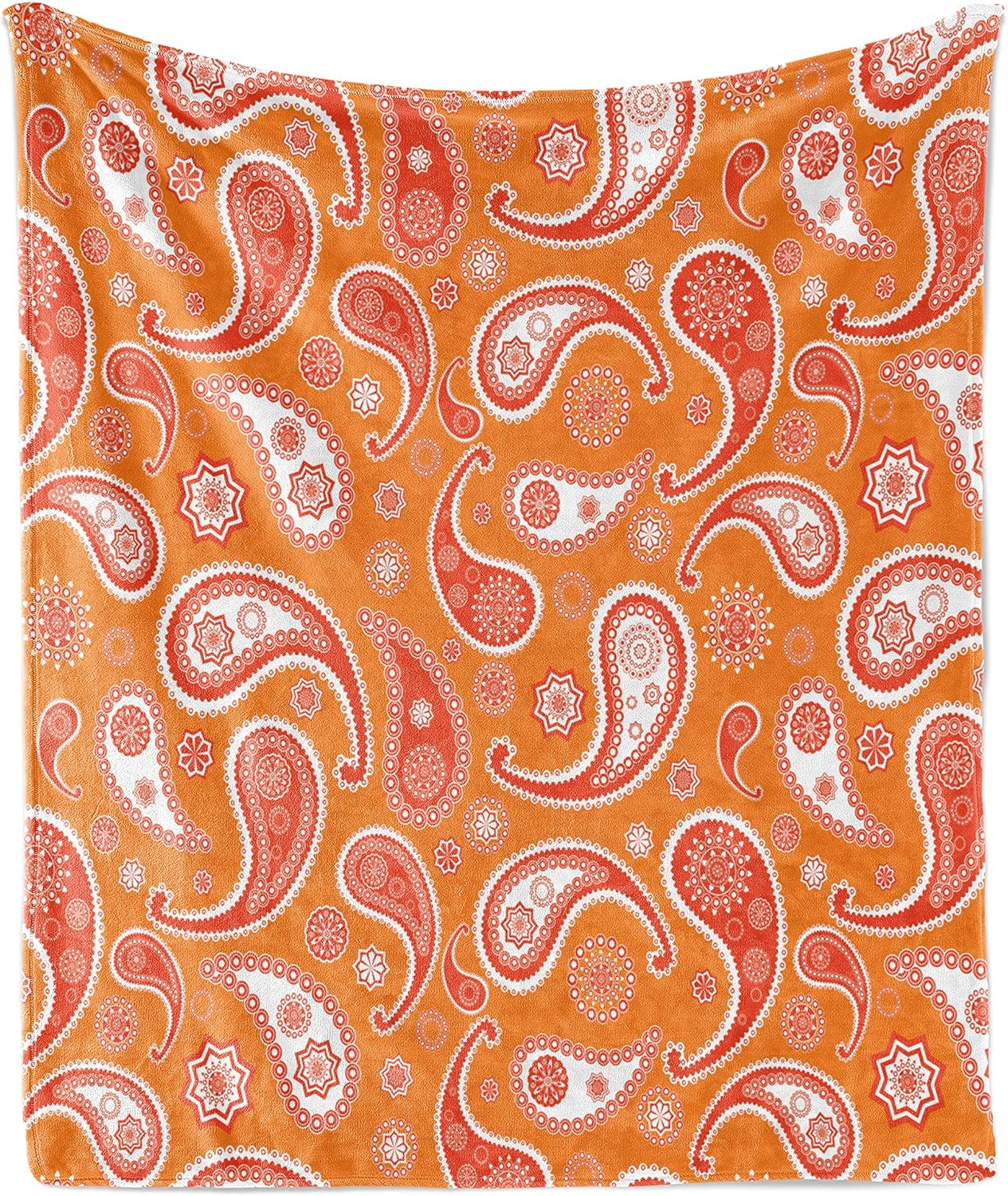 Lunarable Burnt Orange Throw Blanket, Paisley Unusual Motifs Eastern Oriental Style Patterns Print, Flannel Fleece Accent Piece Soft Couch Cover for Adults, 60" x 80", Orange White