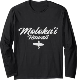 Moloka’i Island Vintage Hawaiian Surf AestheticMoloka’i Island Vintage Surfer Cursive Text Hawaii Surf logo Long Sleeve T-Shirt