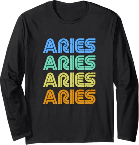 Aries Vintage Retro Zodiac Sign / Aries Birthday Design Long Sleeve T-Shirt