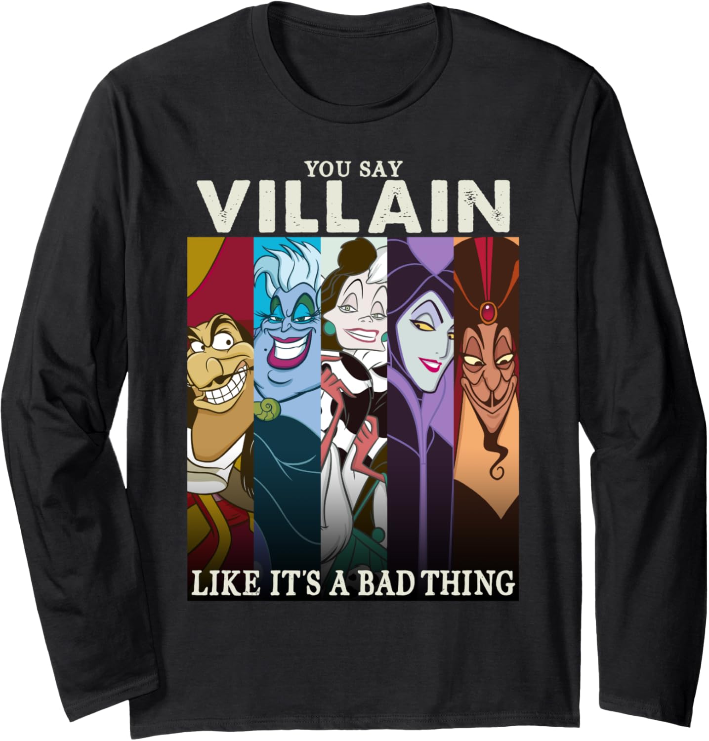 Disney Villains Colorful Group Shot Humor Long Sleeve, Black