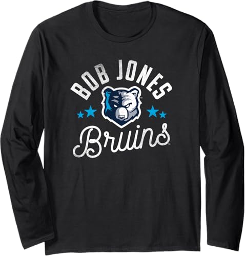 Bob Jones University Bruins Logo Long Sleeve T-Shirt Negro,Jaspeado Oscuro