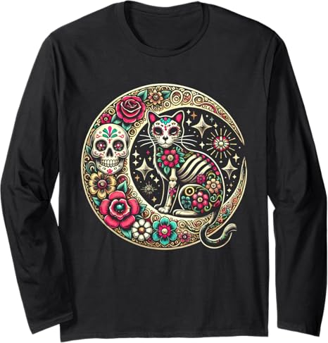 Day of Dead Sugar Cat Skeleton Skull tee for all