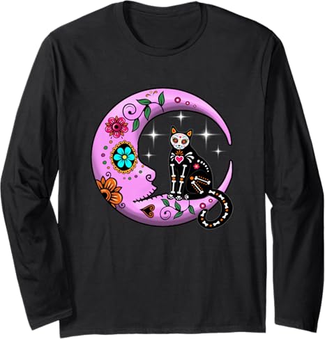 Dog & Moon Sugar Skull Dia de Los Muertos Day tees
