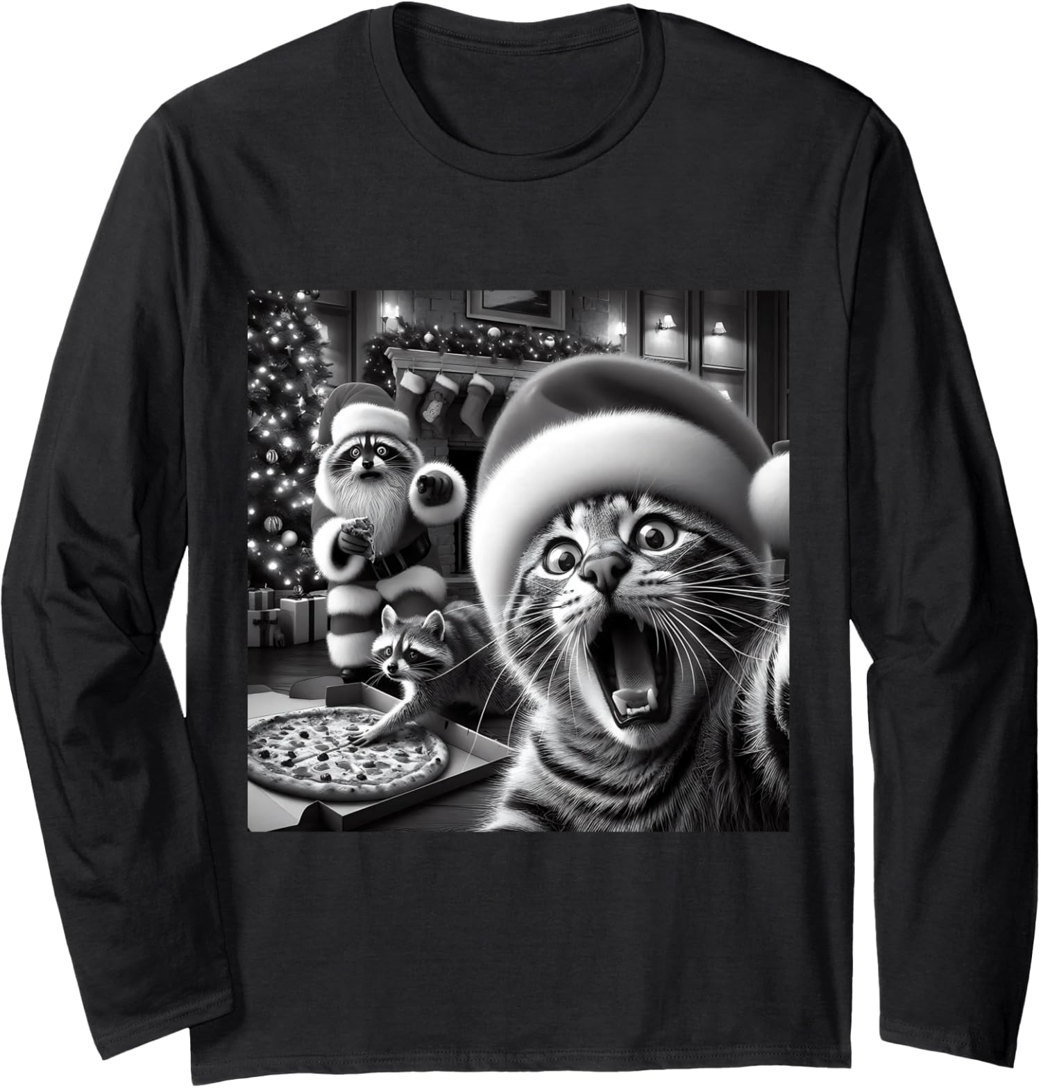 Racoon Santa Christmas Xmas Holiday Funny Cat Long Sleeve T-Shirt
