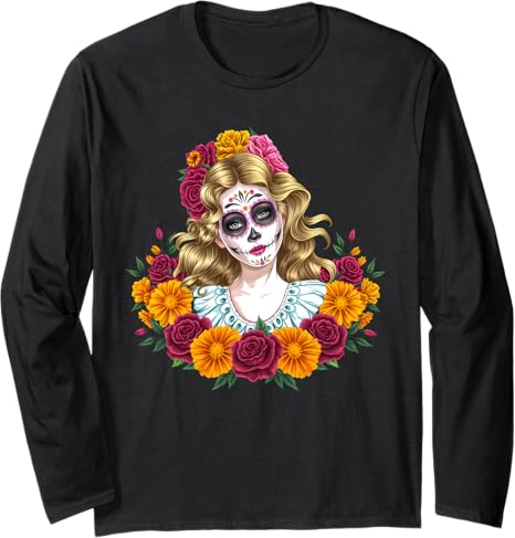 La Catrina Sugar Skull Dia De Los Muertos Tees