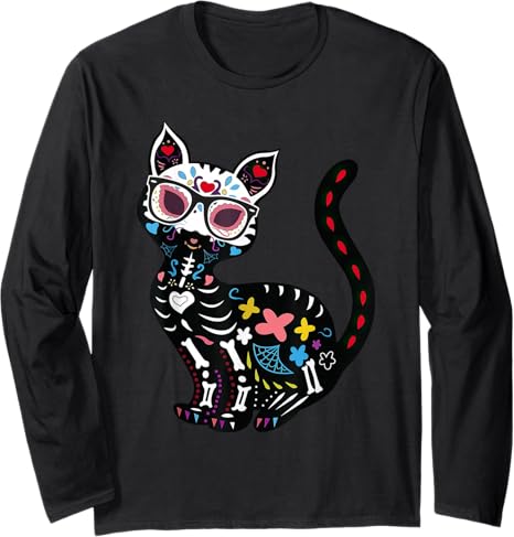 Sugar Skull Mexican Cat Halloween t -shir t
